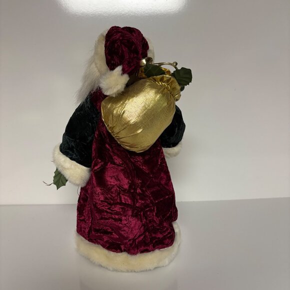 Santa Claus Figurine 16" Red Green Velvet Coat Faux Fur Trim Gold Sack Holiday - Picture 4 of 9
